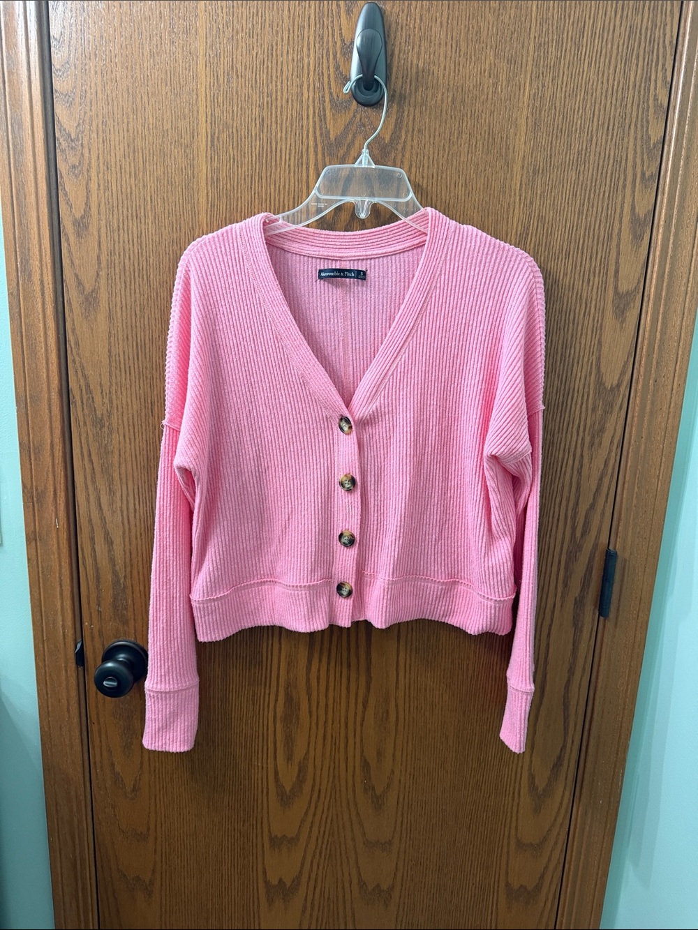 Abercrombie & Fitch Pink Ribbed V-Neck Button Cardigan